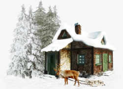 被雪覆盖的森林和房子素材