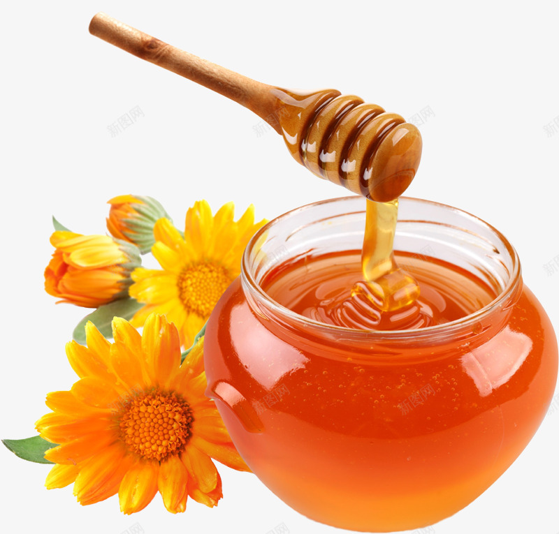 蜂蜜png免抠素材_新图网 https://ixintu.com 甜品 甜点 花卉 花朵 蜂蜜 蜜糖 蜜罐