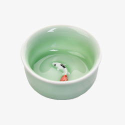 茶具品茗杯瓷浮雕彩鲤鱼茶盏高清图片