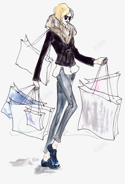 购物的女人png免抠素材_新图网 https://ixintu.com 卡通 女人 手绘 插画 涂鸦 购物 逛街
