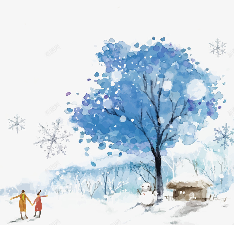 下雪天插画矢量图eps免抠素材_新图网 https://ixintu.com PNG PNG图片 PNG图片素材 PNG素材 PNG素材免费 PNG素材免费下载 下雪 冬天 枝头积雪 树 矢量图 蓝色 雪花