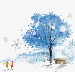 枝头上的积雪下雪天插画矢量图高清图片