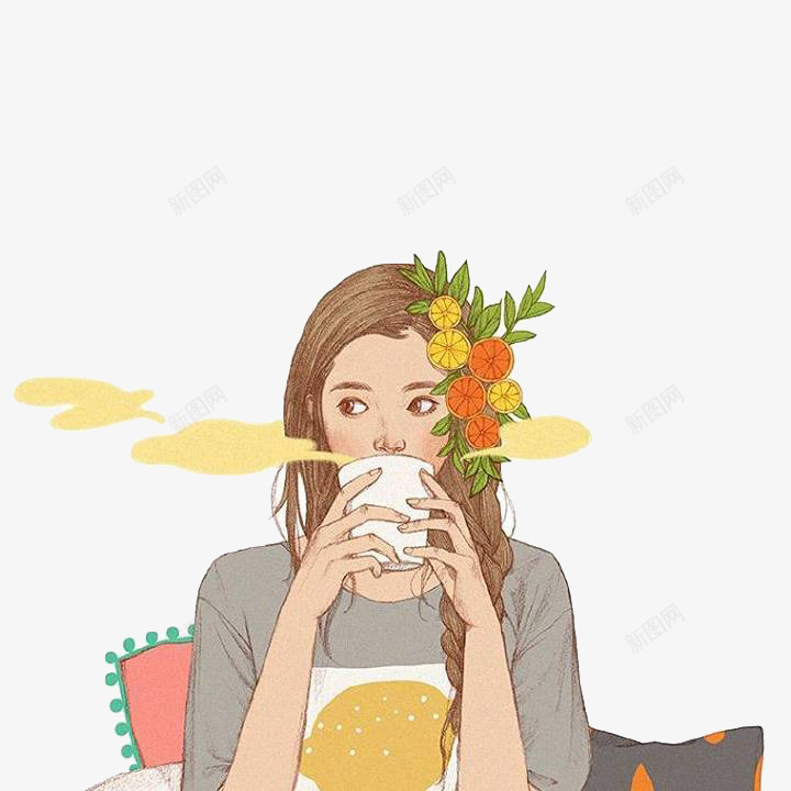 喝咖啡的女孩插画png免抠素材_新图网 https://ixintu.com 咖啡 女孩 女孩插画 插画 插画女孩