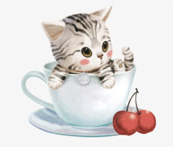 可爱卡通茶杯里的小猫素材