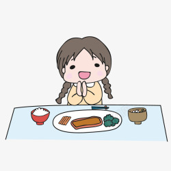 餐桌美食和女孩卡通图素材