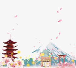 富士山樱花富士山浪漫樱花装饰高清图片