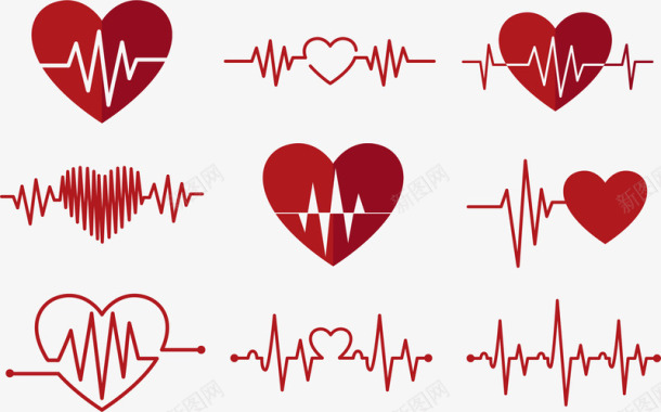 红色爱心锁红色心电图爱心图标图标