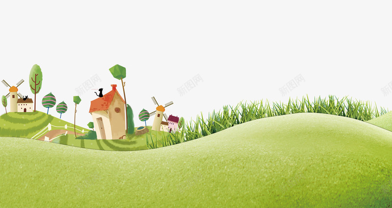 草地上的房子psd免抠素材_新图网 https://ixintu.com 卡通 房子 草地 草地上的房子