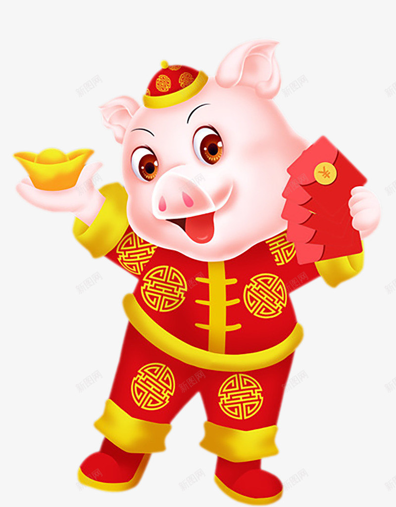 拿着红包的新年福猪卡通图png免抠素材_新图网 https://ixintu.com 一只小猪 免抠图 卡通 小猪 拿着红包的新年福猪 新年 新年猪 猪 福猪 红包 金元宝