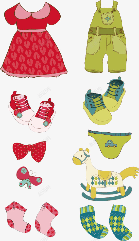 手绘儿童服饰png免抠素材_新图网 https://ixintu.com 儿童 卡通 可爱 手绘 服装 设计 鞋子