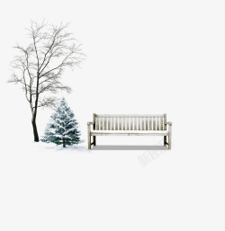 冬天长椅冬季树枝装饰高清图片