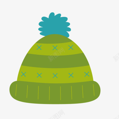 手绘卡通绿色针织帽子图标图标