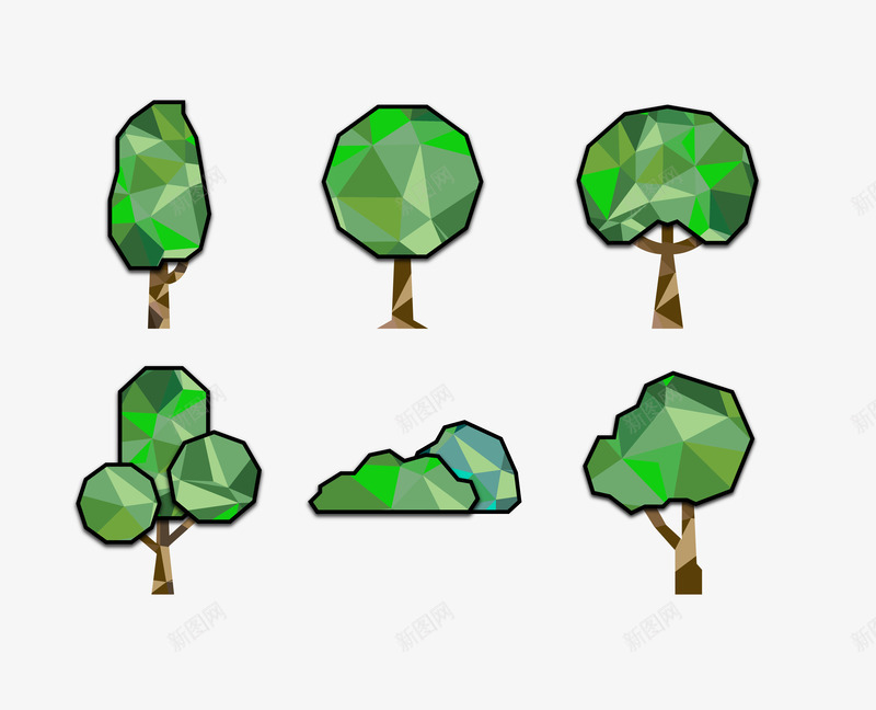 几何树木矢量图ai免抠素材_新图网 https://ixintu.com 大树 树冠 树头 矢量图 立面 结构 绿色