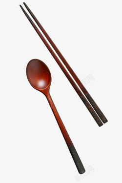 餐桌餐具木勺子和木筷子高清图片