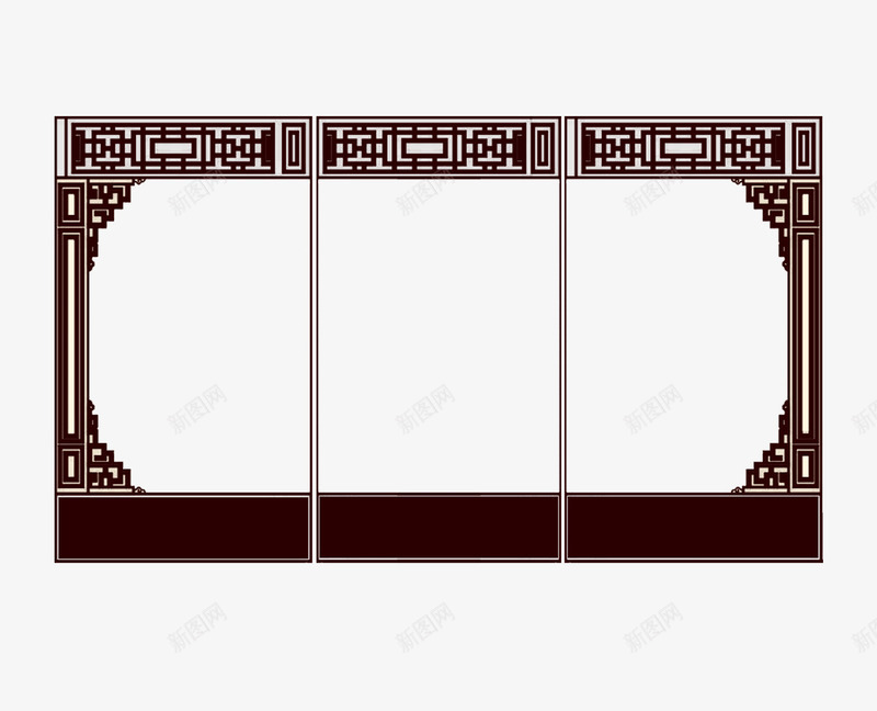 中式古风窗格边框png免抠素材_新图网 https://ixintu.com 中式 棕色 相框 窗子 窗格 边框