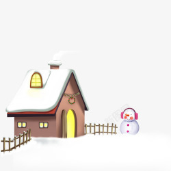 下雪小房子寒冷冬季高清图片