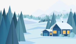冬天山林中的小房子矢量图素材