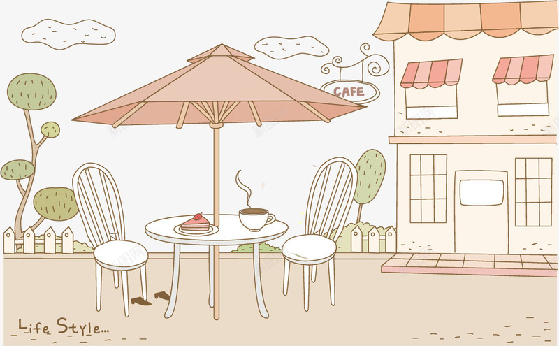 城市中的咖啡店png免抠素材_新图网 https://ixintu.com 咖啡 咖啡店 城市 插画 桌子 椅子 遮阳伞