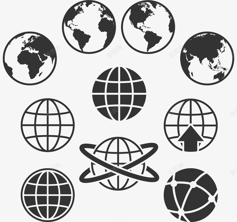 10款黑色抽象地球矢量图图标ai_新图网 https://ixintu.com 地球 地球矢量 地球设计 抽象地球 矢量图