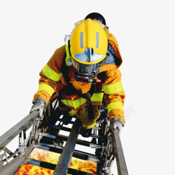 云安全云梯上的消防员高清图片
