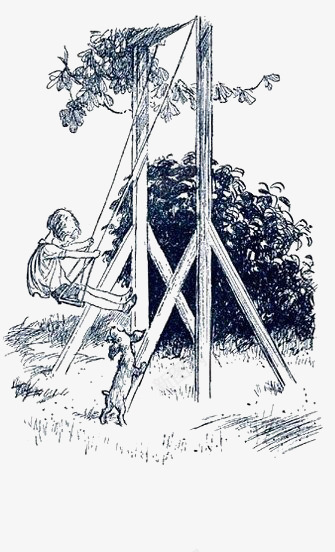荡秋千png免抠素材_新图网 https://ixintu.com 复古 小孩 木质 秋千 素描 蓝色 速写