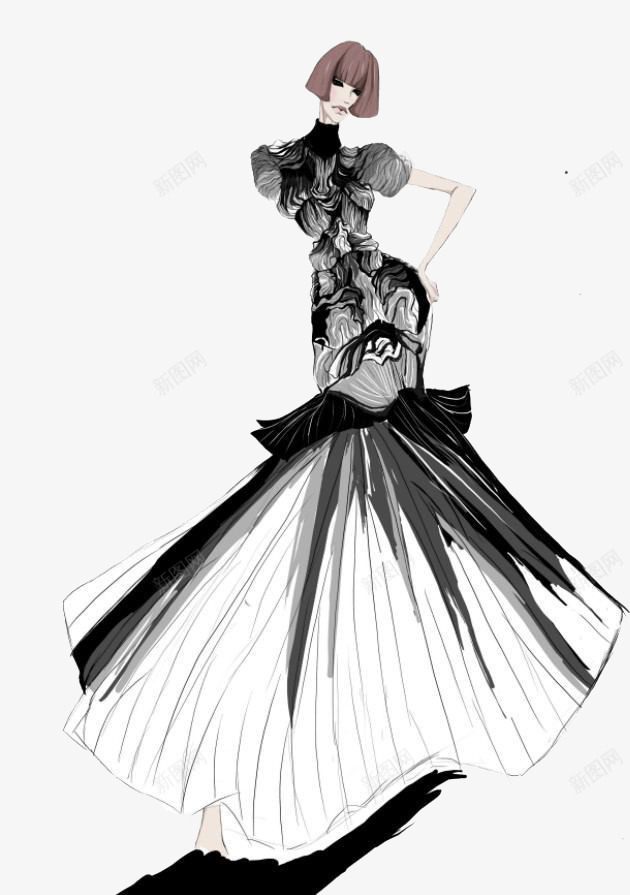 高端女式晚礼服插画png免抠素材_新图网 https://ixintu.com 女装设计稿 手绘时装设计图 高端女装设计