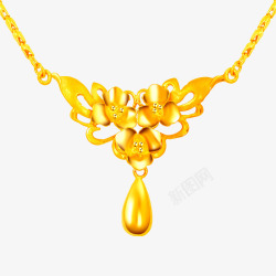 黄金聚宝盆元素花朵水滴黄金吊坠高清图片