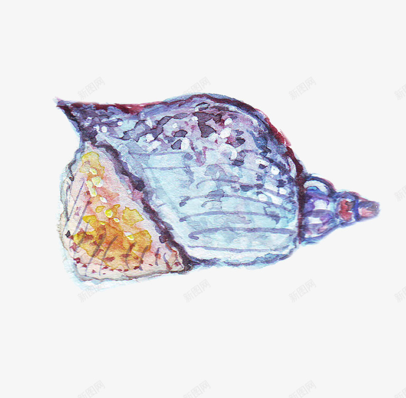 水墨贝壳png免抠素材_新图网 https://ixintu.com 一个 卡通 手绘 水墨 海螺 简图 紫色 贝壳 黄色