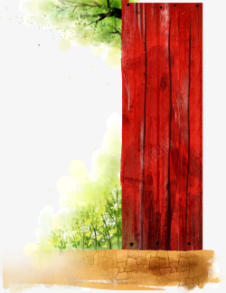 手绘中国风红色木板素材