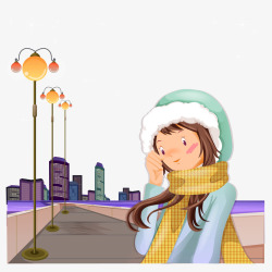 冬季街景冬季手绘女孩街景插画矢量图高清图片
