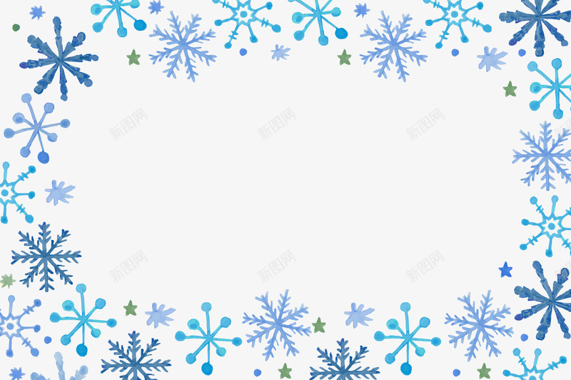 蓝色雪花边框png免抠素材_新图网 https://ixintu.com 冬天 矢量边框 装饰边框 边框 雪花