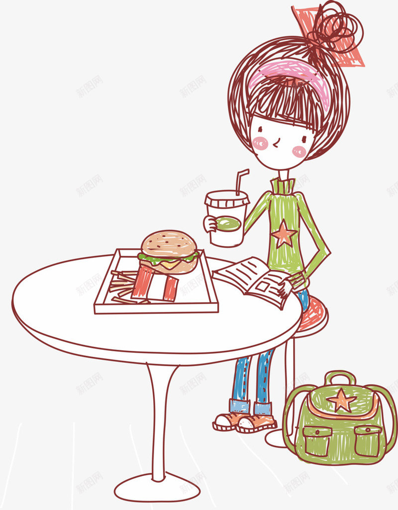 喝着咖啡的女孩png免抠素材_新图网 https://ixintu.com 卡通女孩 坐着的女孩 坐着的小朋友 坐着读书 女孩 手绘女孩 看书的女孩