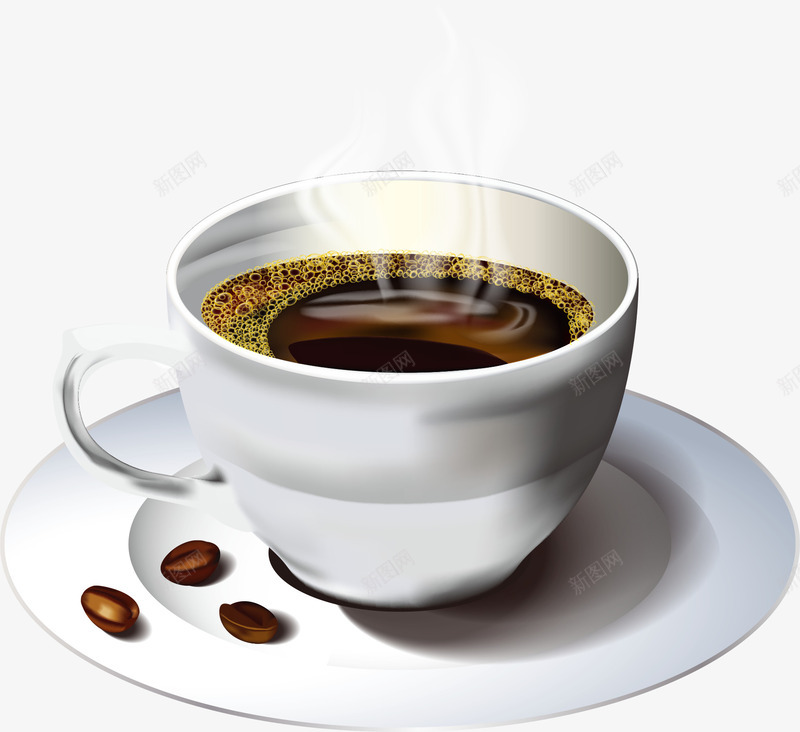 咖啡杯与咖啡矢量图eps免抠素材_新图网 https://ixintu.com 咖啡 咖啡杯 咖啡豆 杯子 热气 盘子 矢量图