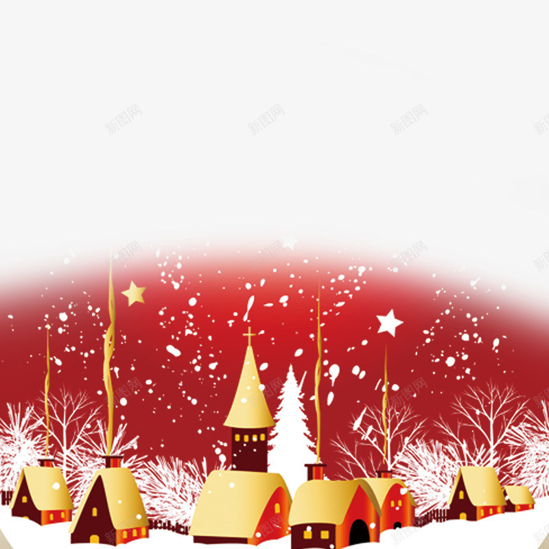 圣诞元旦红色房屋雪树水晶球图psd免抠素材_新图网 https://ixintu.com 圣诞元旦 房屋 星光 水晶球 红色 雪树