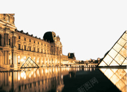 欧洲古建筑罗浮宫夜景高清图片