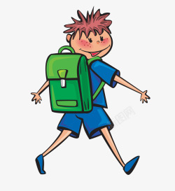 手绘背蓝色书包的男孩子矢量图素材