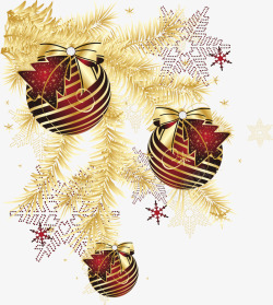 松枝和圣诞球图片金色雪花松枝圣诞球矢量图高清图片