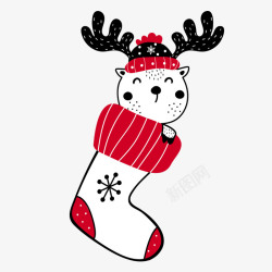 圣诞节装饰画红色手绘袜子里的小鹿高清图片
