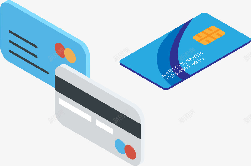 三张立体银行卡png免抠素材_新图网 https://ixintu.com 信用卡 卡片 立体 芯片卡 蓝色卡面 装饰 银行卡