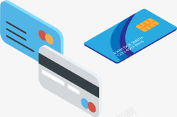 蓝色卡面三张立体银行卡高清图片