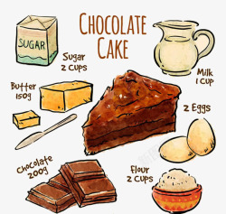 巧克力蛋糕水彩手绘原料图素材