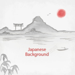 山水插图日本山水画矢量图高清图片