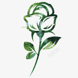 水墨风绿色玫瑰手绘矢量图素材