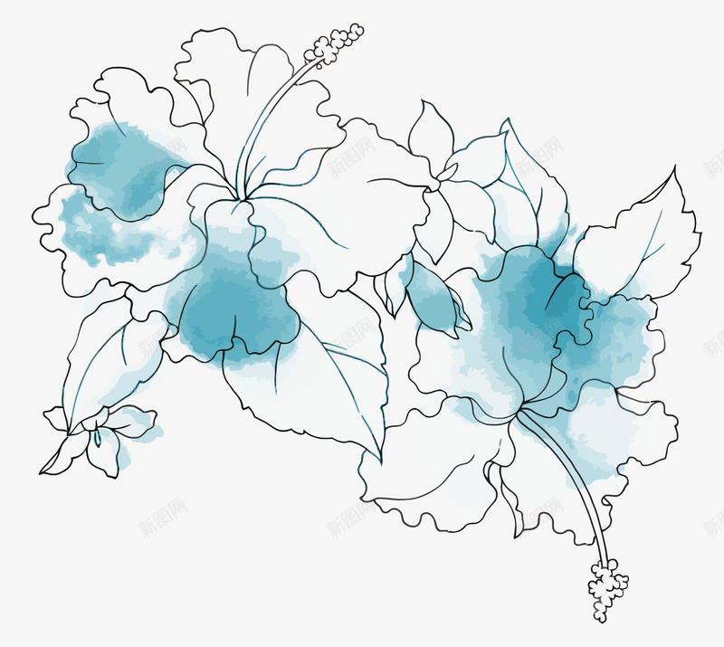 水墨蓝色花朵矢量图eps免抠素材_新图网 https://ixintu.com 中国风 卡通 手绘 水墨 矢量花朵 花朵PNG矢量图 花朵免扣PNG图 蓝色 矢量图