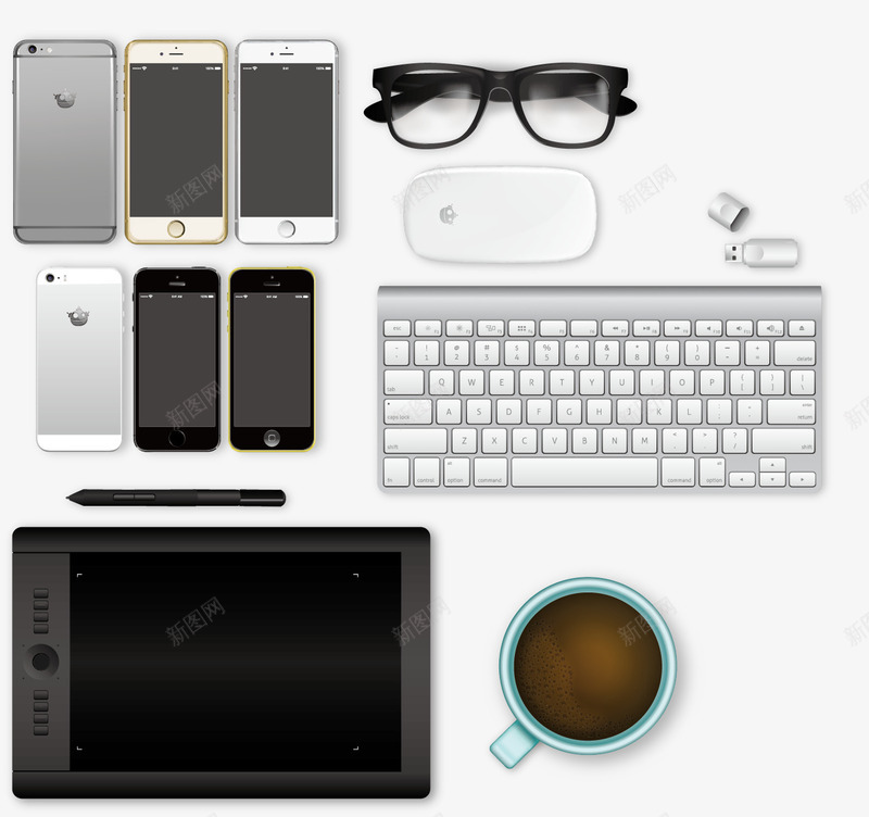 手绘手机平板和键盘鼠标png免抠素材_新图网 https://ixintu.com U盘 写实 咖啡 平板 手机 眼镜 键盘 鼠标