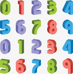 数字0立体字不同方向立体数字矢量图高清图片