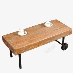 LOFT工业咖啡桌实木桌子带轮方桌咖啡桌高清图片