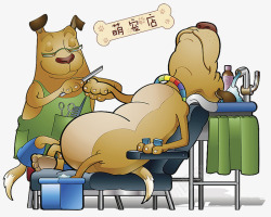 卡通三口之家宠物护理高清图片
