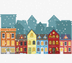 小镇雪景冬天彩色小屋矢量图高清图片
