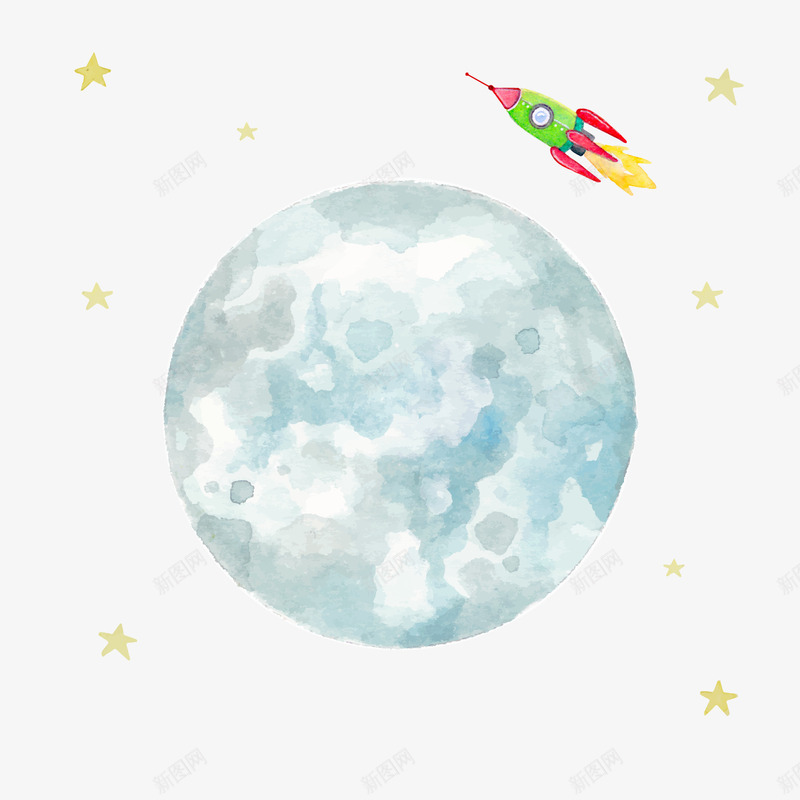 创意太空中的月球和火箭png免抠素材_新图网 https://ixintu.com 卡通星星 卡通月球 卡通火箭 背景装饰